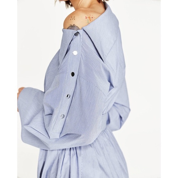 NWOT Zara Striped Poplin Asymmetric Neck Tunic - Picture 5 of 8